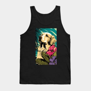 Golden Retriever Dog Vibrant Tropical Flower Tall Retro Vintage Digital Pop Art Portrait 3 Tank Top